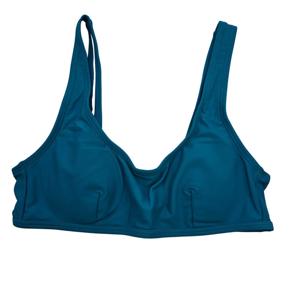 Halara Womans size XS Solid U Neck Pull On Bikini Top Swimsuit Lake Blue NEW